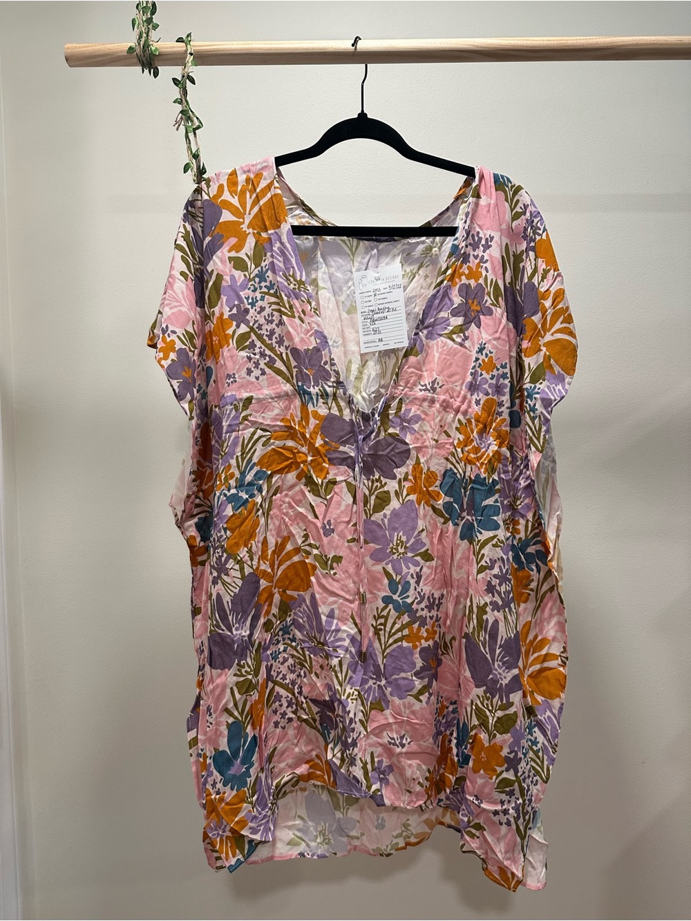 Floral V-Neck Tunic Top - Pink Multi